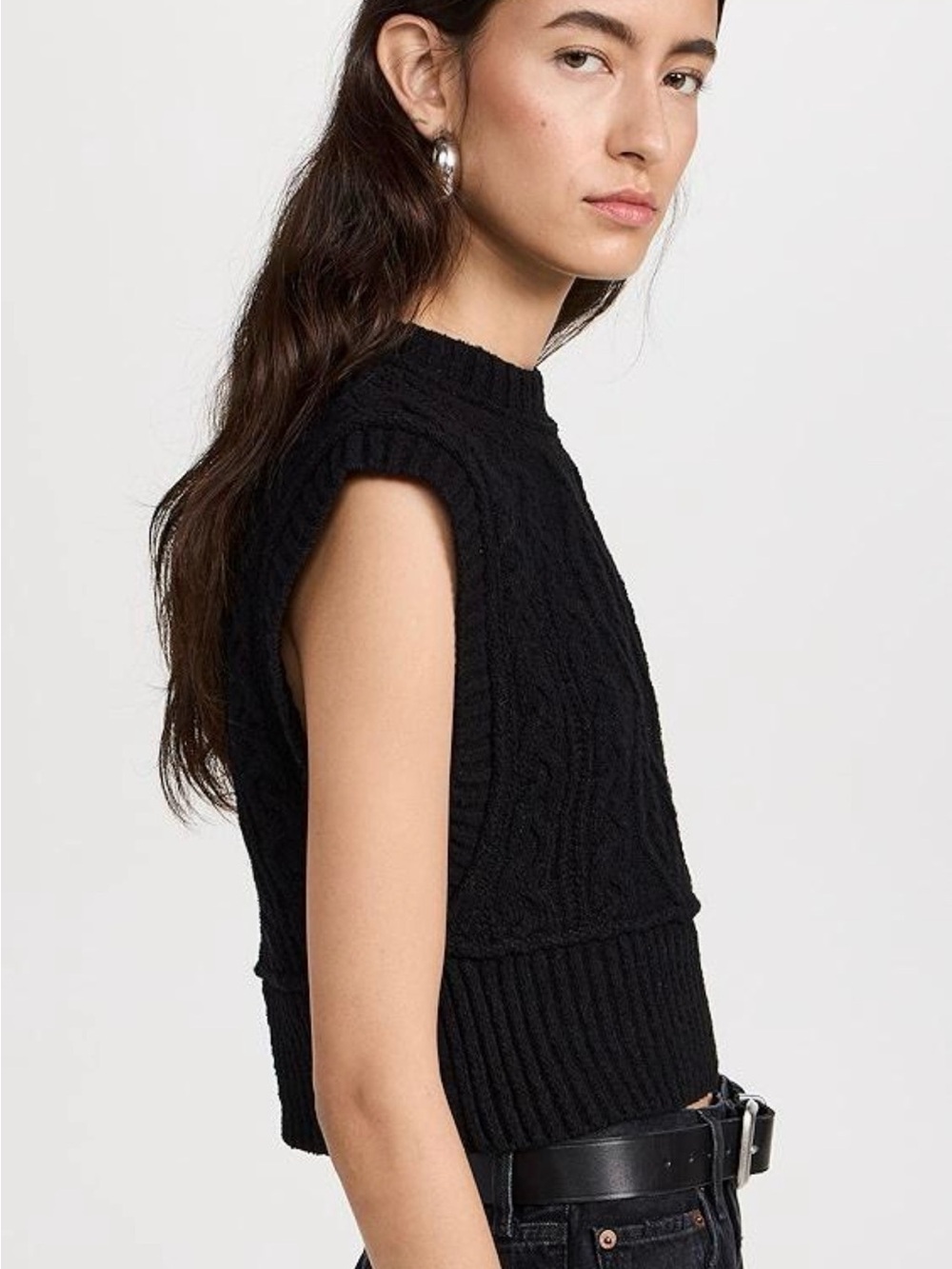 Free People Rowan Black Cable Knit Sweater Vest